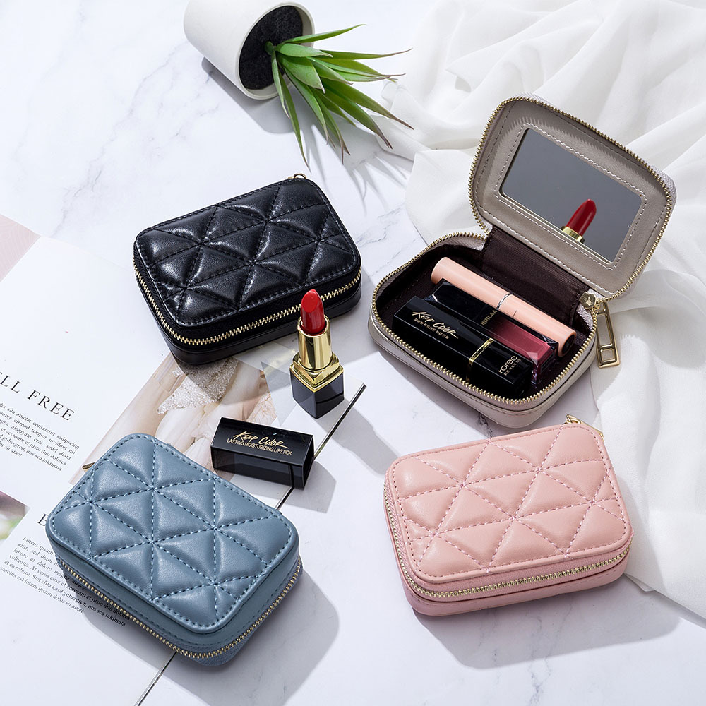 Jc Jewelry & Watches Photos - ใหม่ PU ลิปสติกถุงเก็บกระเป๋ากระจกเครื่องสำอางแบบพกพา Ziplock กระเป๋าแต่งหน้าลิปสติกผู้ถือกระเป๋าลวดเหรียญคอนเทนเนอร์